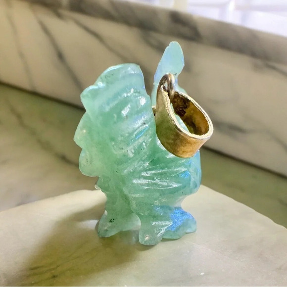 Natural Jade Carved Rooster Gold 925 Pendant - Picture 8 of 8